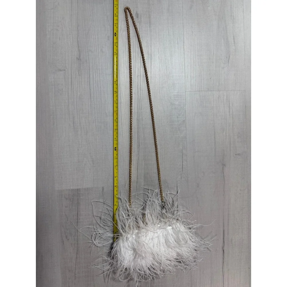 White Feather Clutch Bag Gold Rhinestone Ring Clasp Evening Bag